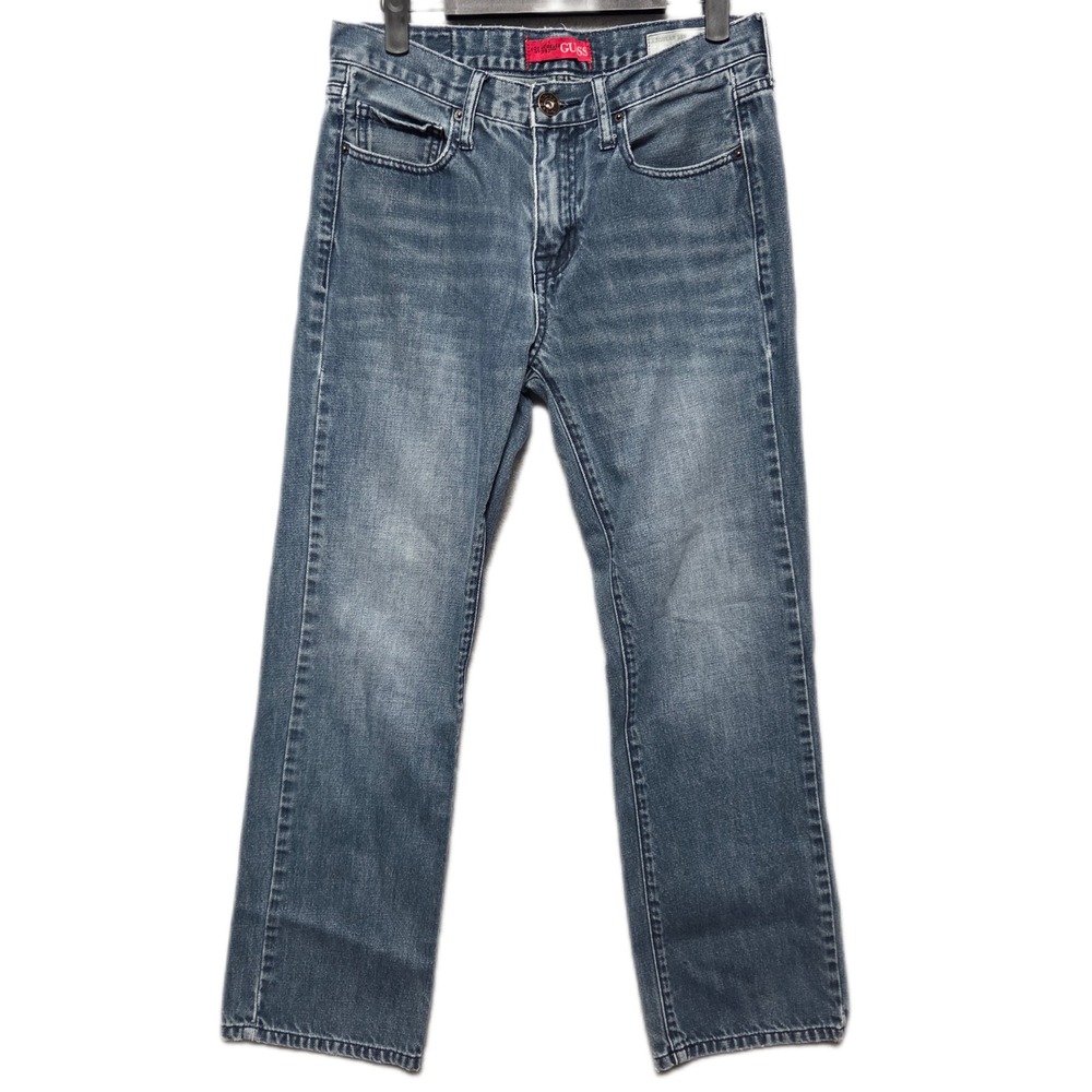 GUESS Jeans Mens 30 Blue Straight Leg Crescent Fit Denim Jeans Faded Wash Casual